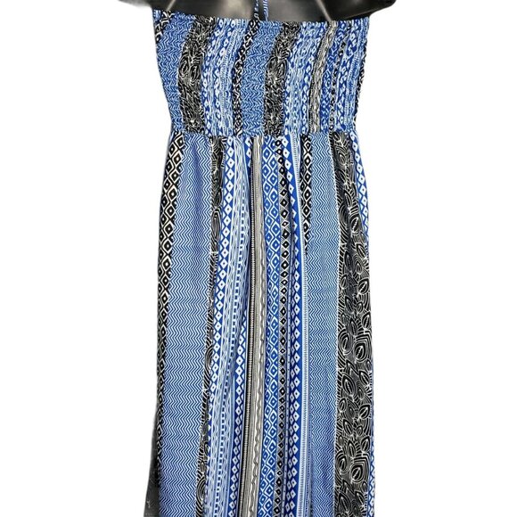 Smock Top Maxi Geometric Print Blue White Black Halter Dress Size XL - Picture 8 of 9